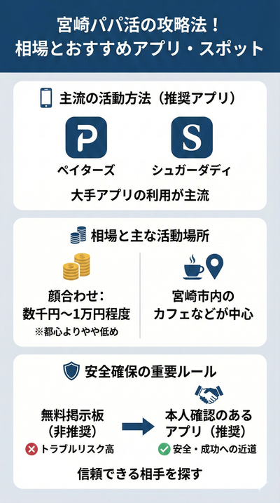 【解説】宮崎パパ活の攻略法！相場とおすすめアプリ・スポット