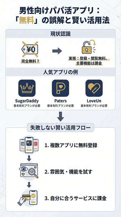 男性向けパパ活アプリの「無料」の実態と賢い活用法